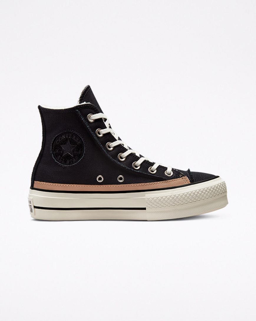 Zapatos Plataforma Converse Chuck Taylor All Star Lift Raw Edge Altas Mujer Negras Marrones | PE 40L7PE